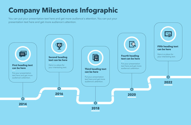 Modern curved road map timeline with five pointers - blue version. Easy to use for your website or presentation. - Vector, Image