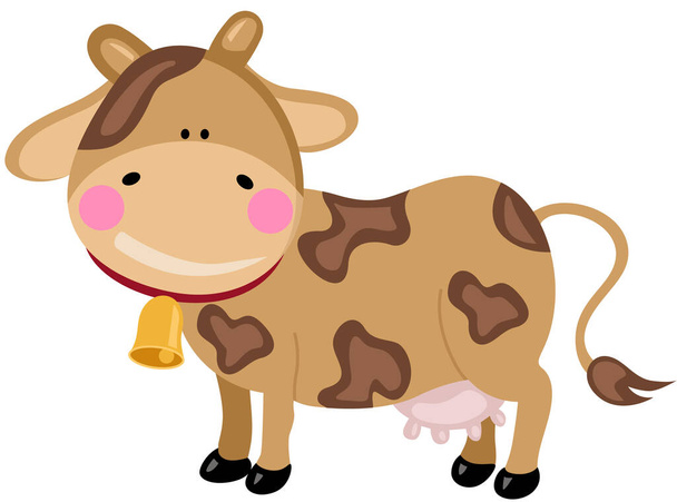 Linda vaca marrón divertida aislada - Vector, Imagen