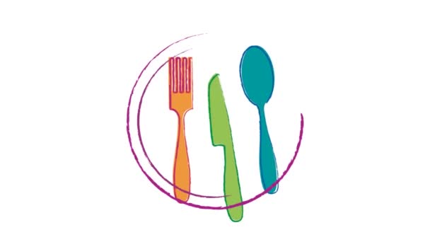Étkezés közben mozgó tányérok és evőeszközök. Absztrakt animációs illusztráció - Felvétel, videó
