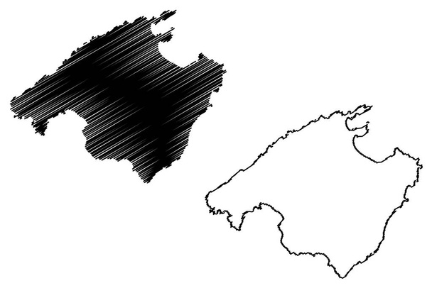 Isla de Mallorca (Reino de España, Islas Baleares) mapa vector ilustración, boceto de garabato Mallorca mapa - Vector, Imagen