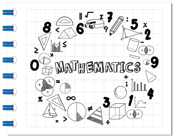 Doodle math formula with Mathematics font on notebook illustration - Vector, Image