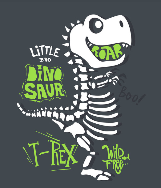 Cool dinosaur skeleton, vector shirt print design - Vector, Image
