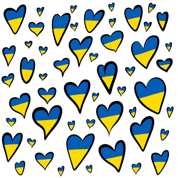 Ukraine flag icons in the shape of hearts on white background - Photo, Image