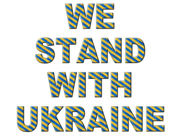 message We stand with Ukraine made of Ukrainian flag stripes isolated on white - Photo, Image