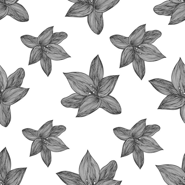 Linear lily flower line seamless pattern for textile design. Elegant floral seamless pattern vector. - Vector, afbeelding