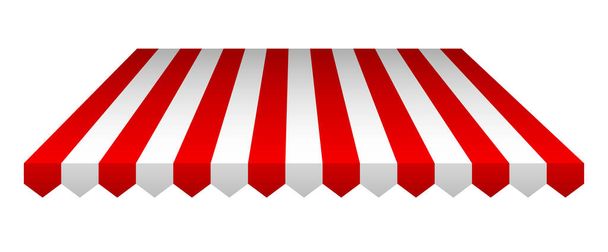 Kaupallinen katoksen markiisi myymälään. Teltta valkoinen ja punainen raidat markkinoille, ostoksia varjot läpinäkyvällä taustalla. Vektorisuunnitteluelementti. - Vektori, kuva