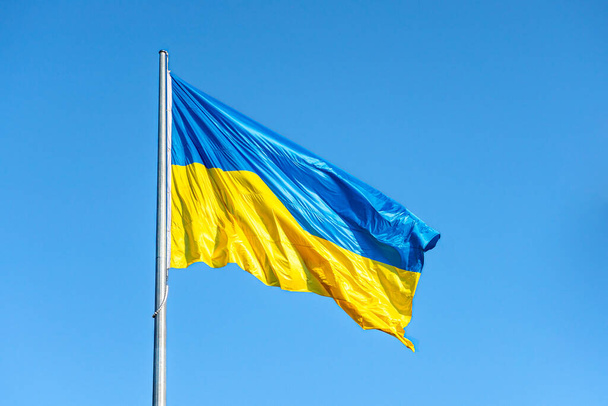 Drapeau national isolé de l'Ukraine sur fond bleu. - Photo, image
