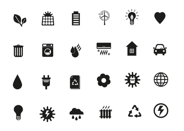 Conjunto de iconos de energía solar. Iconos del concepto de energía verde - Vector, imagen