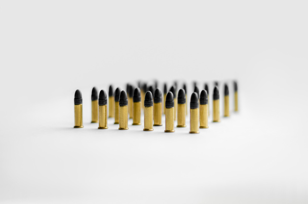 set of bullets with same caliber on white background  - Foto, afbeelding
