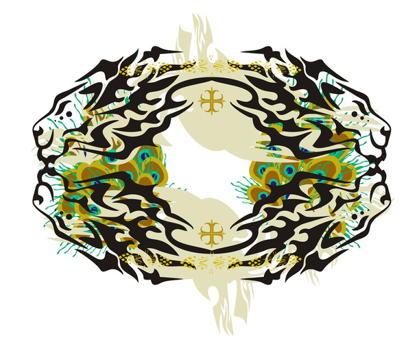 Marco de león abstracto con plumas de pavo real
 - Vector, Imagen