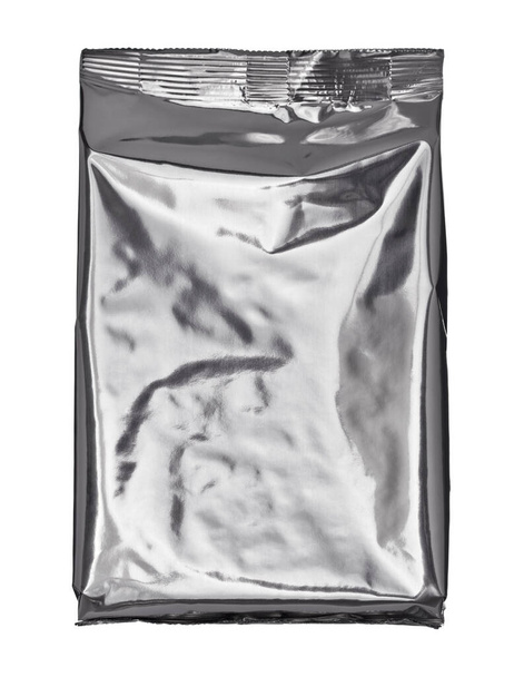 wit zilver aluminium papieren zak pakket voedsel template doos achtergrond - Foto, afbeelding