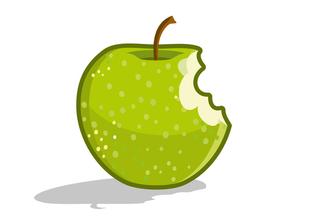 Een gebeten groene vector appel. Sappig fruit geïsoleerd op witte achtergrond. Grootmoeder Smith - Vector, afbeelding