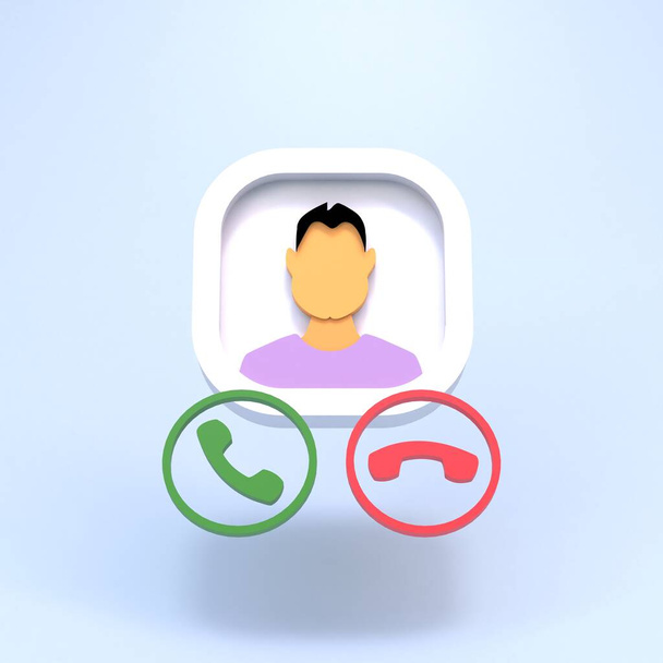 Icon of a man and Buttons to pick up and drop a call. 3d render. - Photo, Image