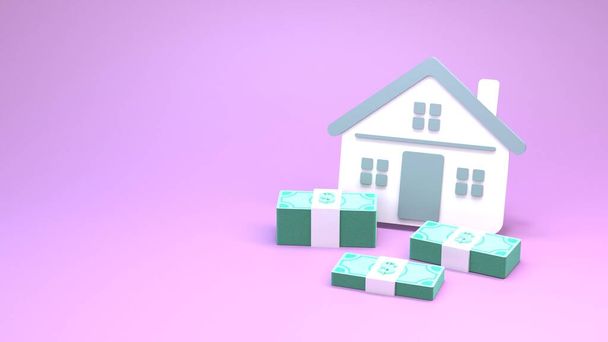Casa y dinero apilan icono. El concepto de comprar una casa. renderizado 3d. - Foto, imagen