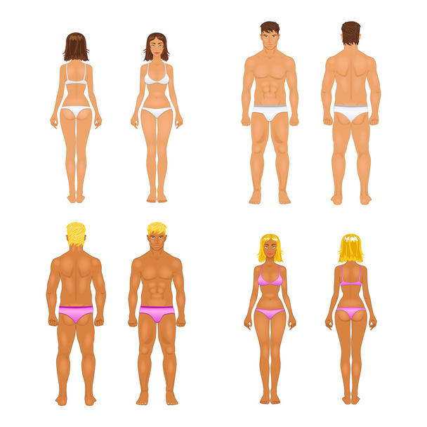 vector young woman and guy in underwear. Body templates - Διάνυσμα, εικόνα