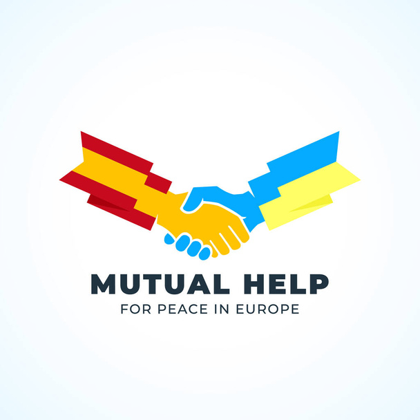 Ukrainian and Spanish friendship mutual help and partnership handshake Abstract Vector Sign Peace Symbol Icon Template. Hand Shake with European flags Isolated - ベクター画像