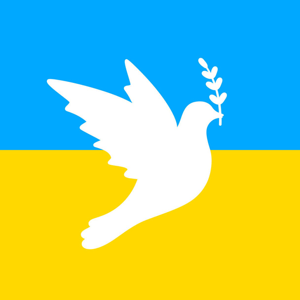 Rauhankyyhky Ukrainan lipussa. Valkoinen lintu rauhan brunssilla. Vektori eristetty valkoisella pohjalla. - Vektori, kuva
