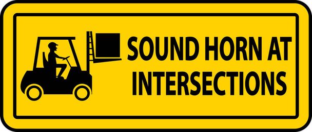 Corne sonore aux intersections Panneau d'étiquette sur fond blanc - Vecteur, image