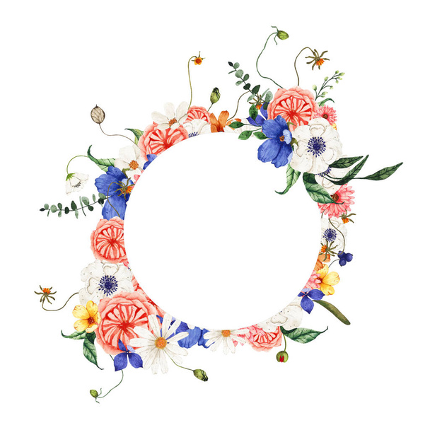 Акварельна літня квіткова рамка з дикими квітами ізольована
 - Фото, зображення