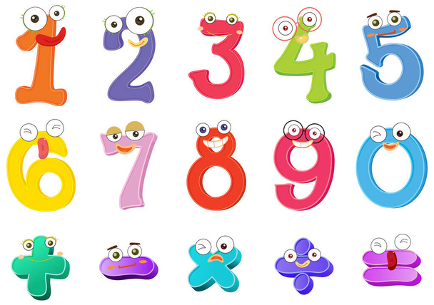 Number 0 to 9 with math symbols illustration - Vector, Imagen