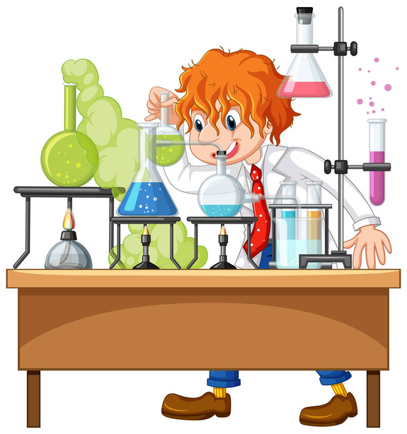 Científico haciendo experimento científico en el laboratorio ilustración - Vector, Imagen