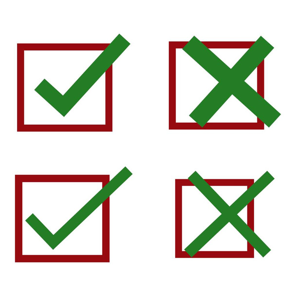 Marca de seleção verde e vermelha e conjunto de ícone de marca cruzada. Marca o símbolo. sinais de checklist. ilustração vetorial - Vetor, Imagem