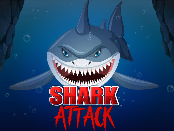 Aggressive shark underwater deep sea background illustration - Vector, Image