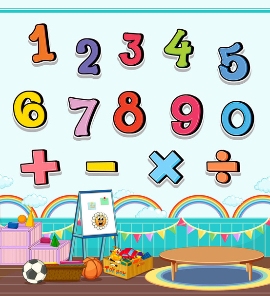 Číslo 0 až 9 se symboly z matematiky - Vektor, obrázek