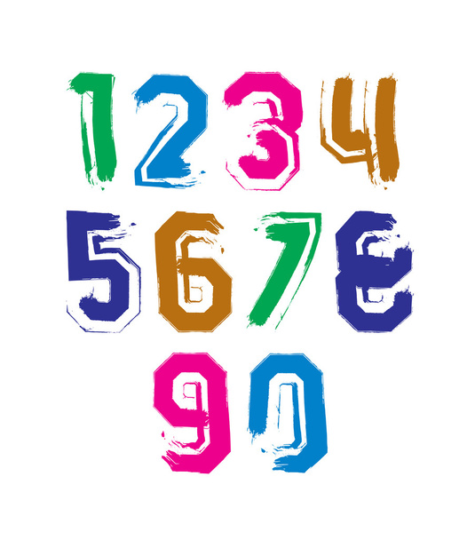 Stroked bright numbers set drawn with real ink brush, vector chi - Vektor, kép