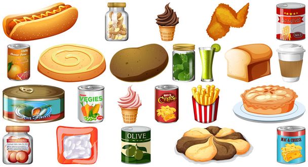 Набор различных иллюстраций продуктов питания
 - Вектор,изображение