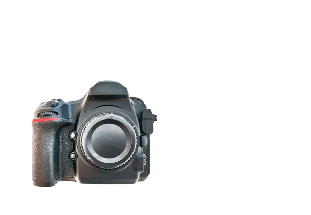 Üst düzey dslr kamera ön görünümü, beyaz arkaplan üzerinde izole - Fotoğraf, Görsel