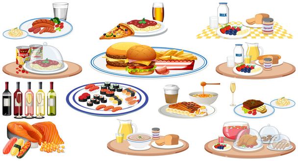 Conjunto de diferentes alimentos y bebidas ilustración - Vector, Imagen