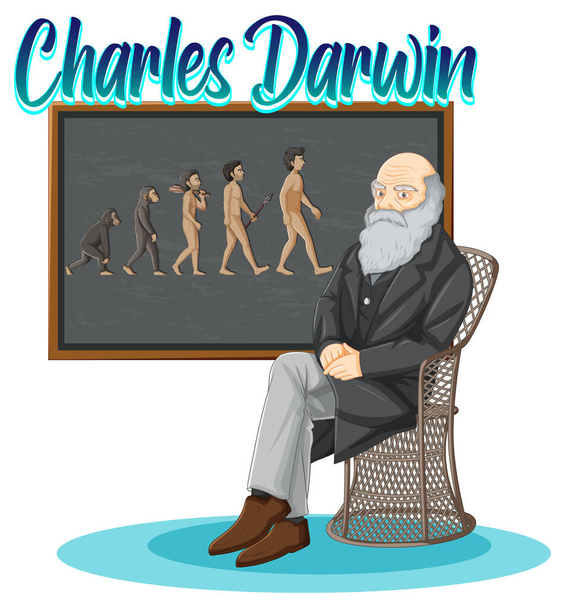 Retrato de Charles Darwin en ilustración de estilo de dibujos animados - Vector, imagen