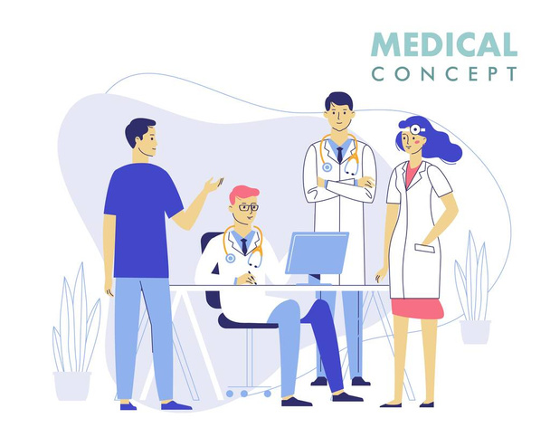 Medisch teamwork concept met artsen in consultatieproces. - Vector, afbeelding