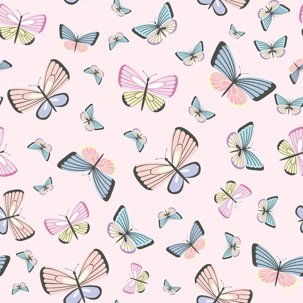 Colorful butterfly vector pattern. Seamless vector background with cute butterflies, pastel background. - Διάνυσμα, εικόνα
