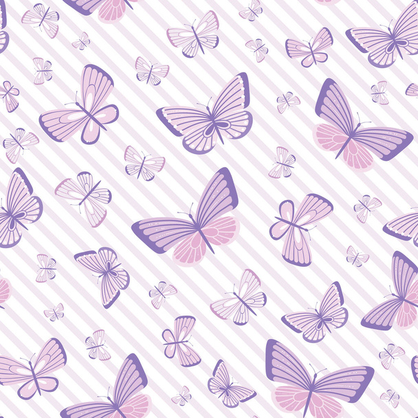 Girly butterfly pattern, seamless vector background. Cute spring wallpaper. Purple pattern. - Vector, Image