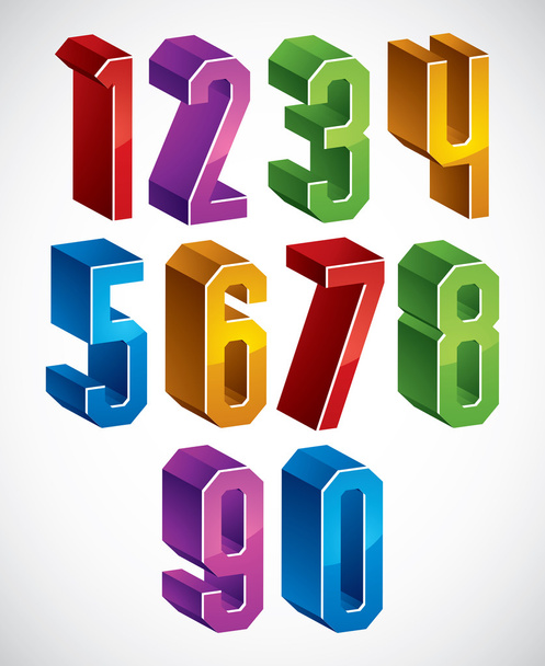 3d geometric numbers set in blue and green colors. - Vector, imagen