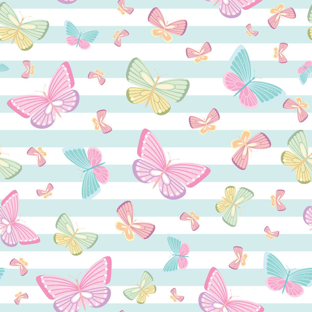 Girly butterfly pattern, seamless vector background. Cute spring wallpaper. - Vector, Image
