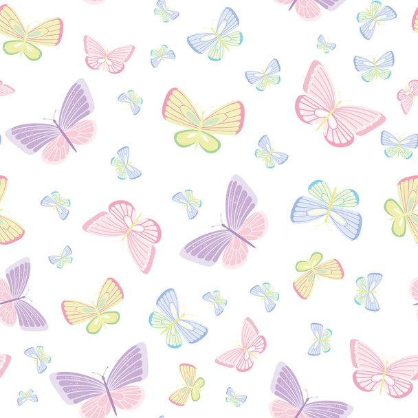 Varrat nélküli pillangó vektor ismétlődő minta háttér. Színes tavaszi tapéta. Aranyos pillangó sziluett design. - Vektor, kép