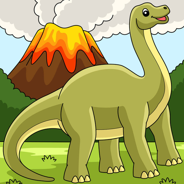 Brontosaurus Dinosaurier farbige Zeichentrickillustration - Vektor, Bild