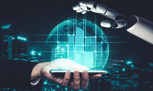 Inteligência artificial futura e aprendizado de máquina para robô droide AI ou cyborg - Foto, Imagem