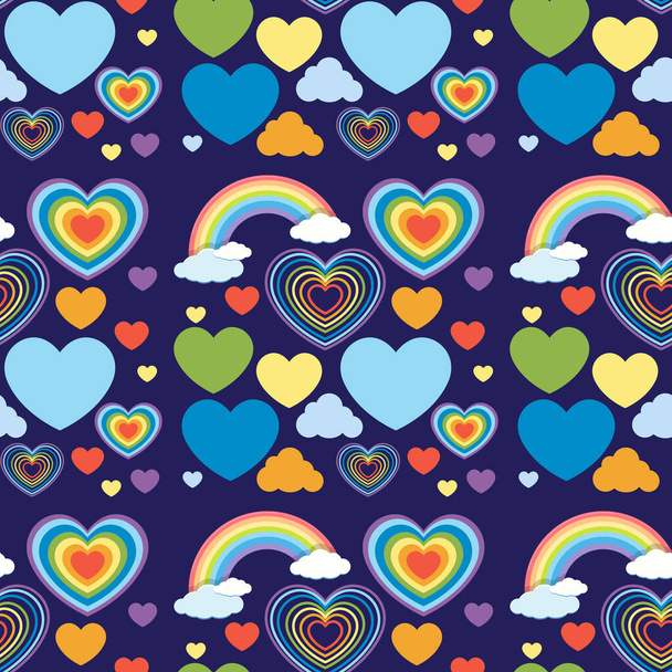 Corazón sin costura y patrón de arco iris ilustración - Vector, imagen