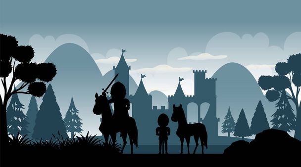 Silhouette cartone animato medievale sfondo illustrazione - Vettoriali, immagini