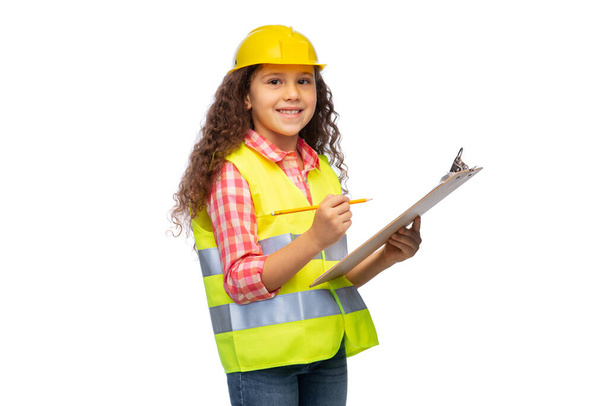 little builder girl with clipboard and pencil - Foto, Imagem