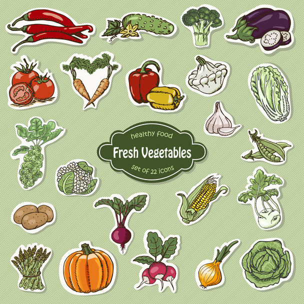 Vector collection of icons vegetables - Vetor, Imagem