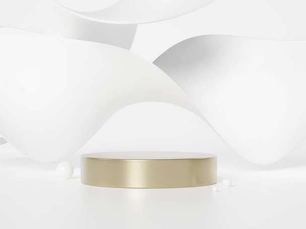 3d ilustración de podio de pedestal con fondo dinámico abstracto blanco, escaparate de belleza y cosméticos producto. - Foto, Imagen