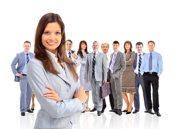 Business woman leading her team isolated over a white background - Photo, Image