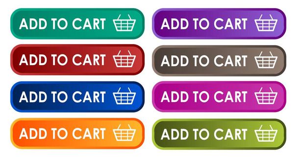 Add to cart buttons set isolated, eight different colors. Colored add to cart buttons collection for website. - Photo, Image