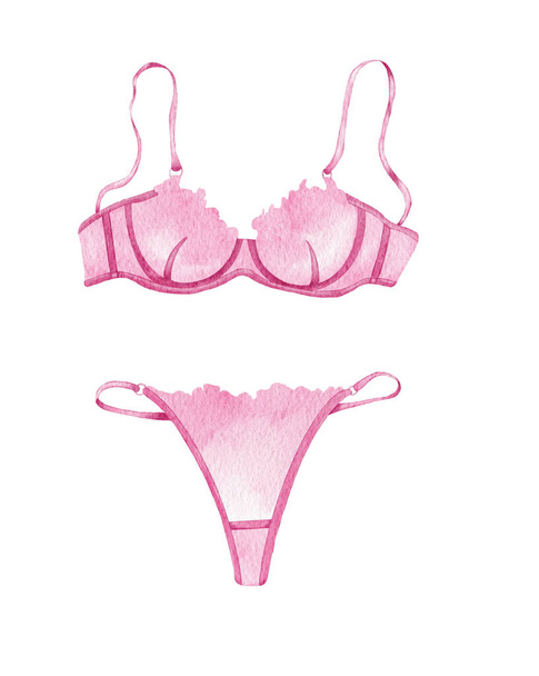 Watercolor lingerie. Hand draw underwear. Fashion illustration. - Фото, изображение