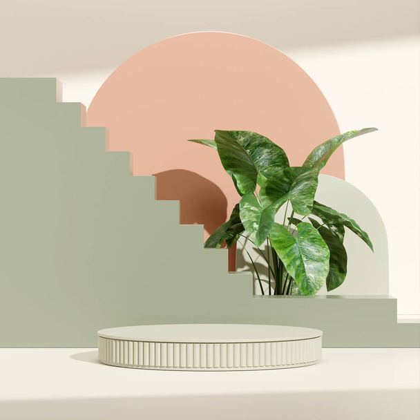 Ilustración de imágenes de representación 3D de la pantalla de podio de espacio vacío para el fondo natural de la maqueta del producto - Foto, imagen